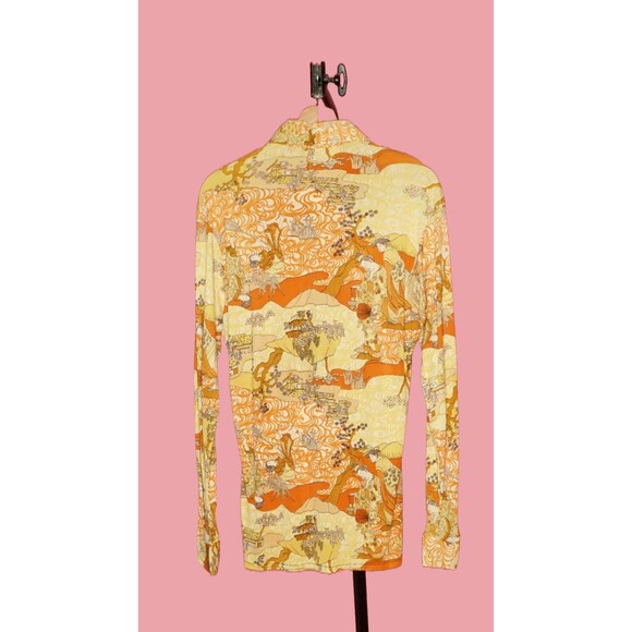 1970s CALIFORNIA SHIRT WORKS. Japanese Geisha Disco Printed Button. M. As Is - Picture 3 of 10